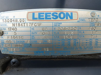 Leeson N184T17FC1F AC Motor 5Hp 1740rpm 208-230/460v 3ph J56C TEFC