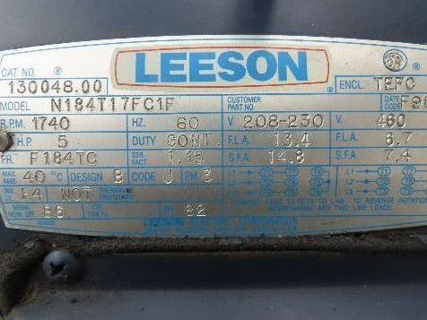 Leeson N184T17FC1F AC Motor 5Hp 1740rpm 208-230/460v 3ph J56C TEFC