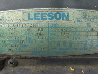 Leeson N184T17FC1F AC Motor 5Hp 1740rpm 208-230/460v 3ph J56C TEFC