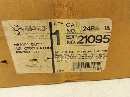 Airmaster Fan 21095 24" Cast Aluminum Propeller 3-Blade 5/8" Bore w/1/2" Adapter