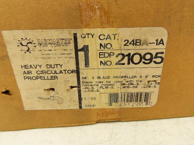 Airmaster Fan 21095 24" Cast Aluminum Propeller 3-Blade 5/8" Bore w/1/2" Adapter