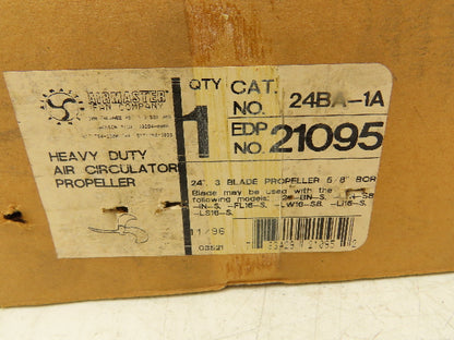 Airmaster Fan 21095 24" Cast Aluminum Propeller 3-Blade 5/8" Bore w/1/2" Adapter