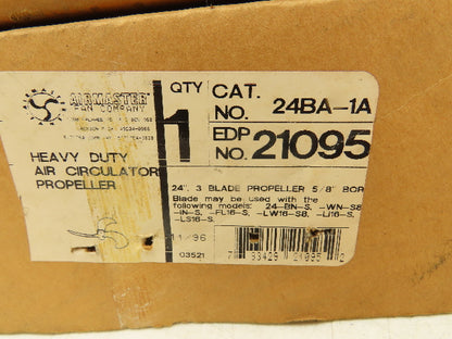 Airmaster Fan 21095 24" Cast Aluminum Propeller 3-Blade 5/8" Bore 24BA-1A