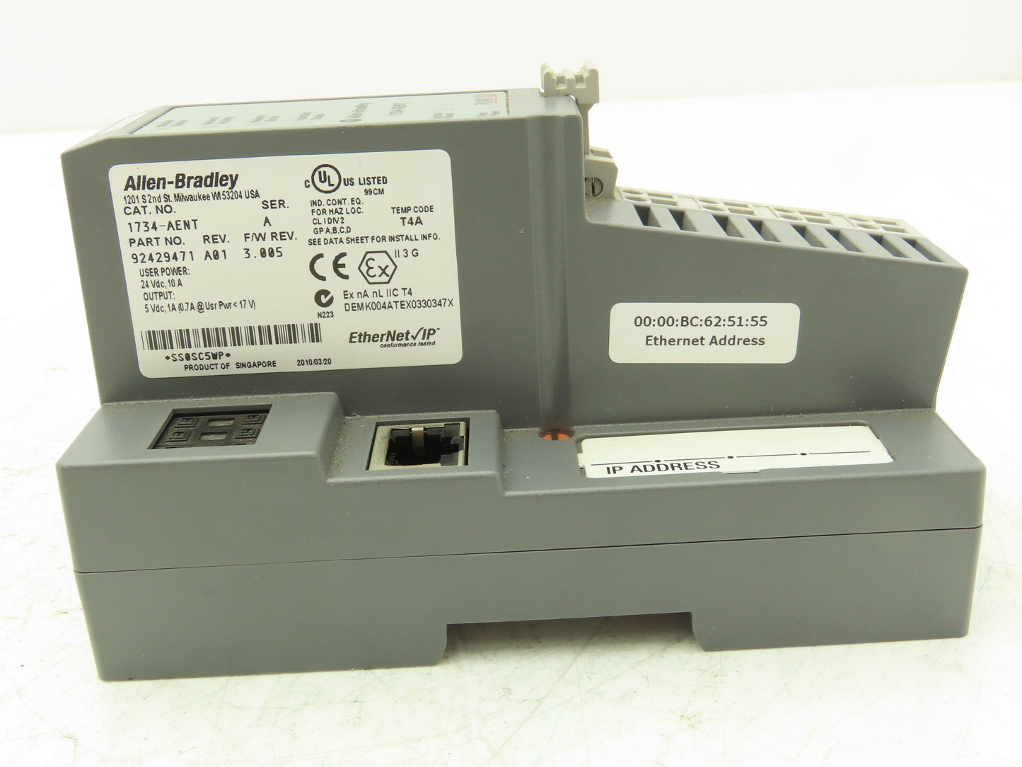 Allen Bradley 1734-AENT PLC Module Rack Ethernet Interface I/O Ser A Rev A01