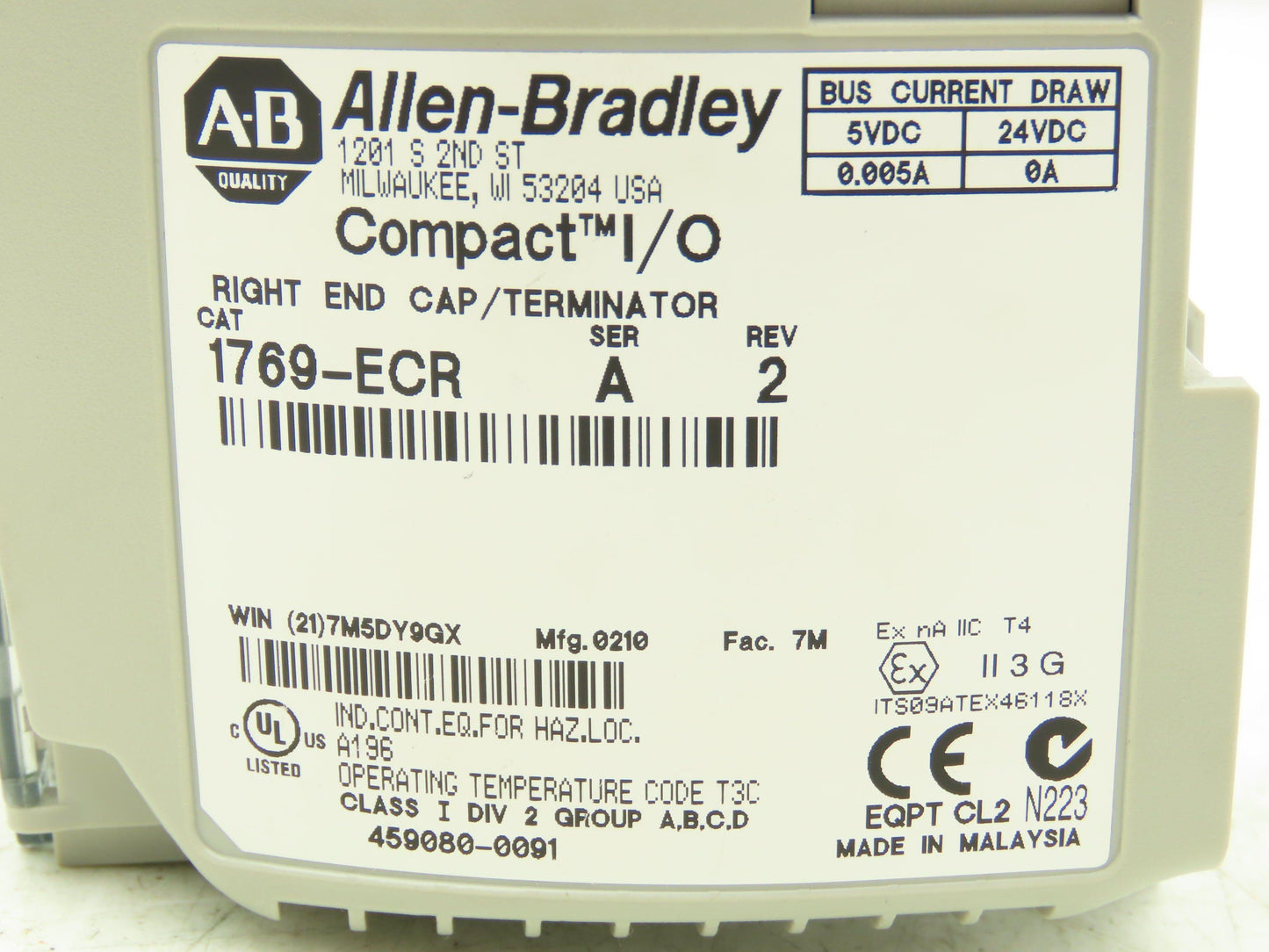 Allen Bradley 1769-OW8I Relay Output Module I/O Ser B Rev 3 Isolated & End Cap