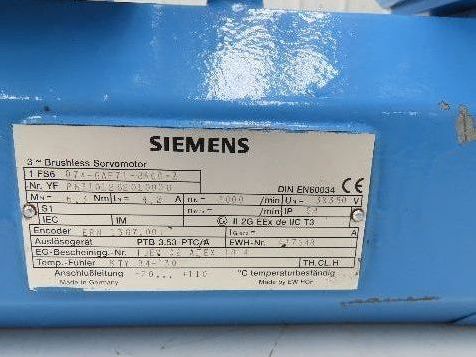 Siemens 1FS6 074-6AF71-8AG0-Z Brushless Servo Motor Explosion Proof ATEX 1814