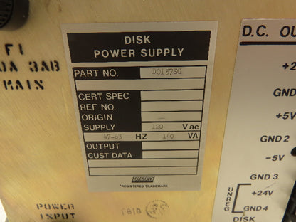 Foxboro D0137SG Disk Power Supply +24 +5 -5 VDC Output 120VAC Input