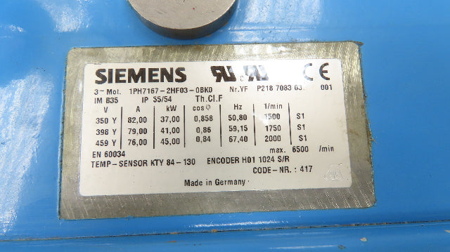 Siemens 1PH7167-2HF03-0BK0 Servo Motor 45kW 2000 RPM 460V 3PH Fan Cooled