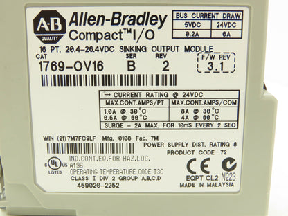 Allen Bradley 1769-IQ16 1769-OV16 Relay Input Sinking Output Module Lot of 2