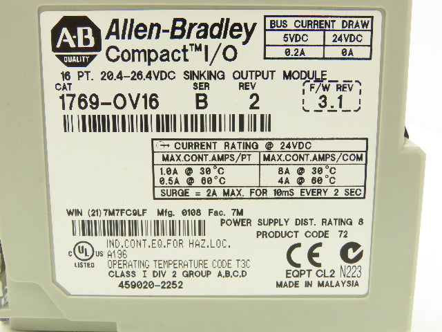 Allen Bradley 1769-IQ16 1769-OV16 Relay Input Sinking Output Module Lot of 2