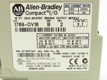 Allen Bradley 1769-IQ16 1769-OV16 Relay Input Sinking Output Module Lot of 2