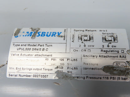 Jamesbury 815L113600XZ Stainless 8" Butterfly Valve Wafer-Sphere Air Actuated