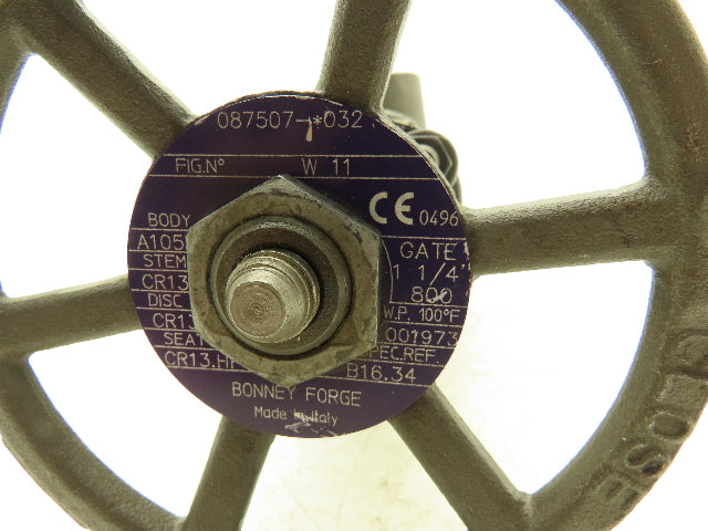 Bonney Forge A105N Gate Valve 1-1/4" NPT Forged Steel Rising Stem