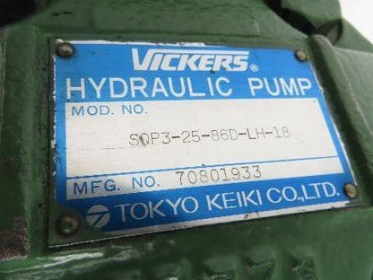 Tokimec Vickers SQP3-25-86D-LH-18 Hydraulic Vane Pump 25-38 GPM 2500 PSI