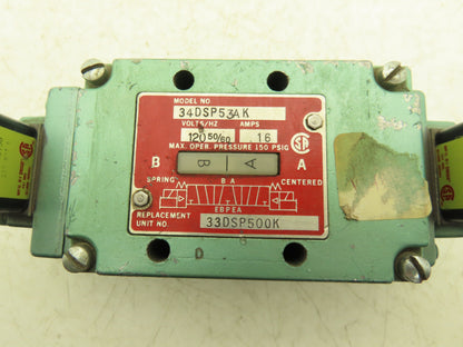 Numatics 34DSP53AK Solenoid Pneumatic Valve 120v 0.16A 150 psig