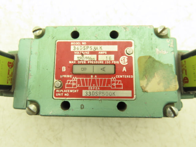 Numatics 34DSP53AK Solenoid Pneumatic Valve 120v 0.16A 150 psig