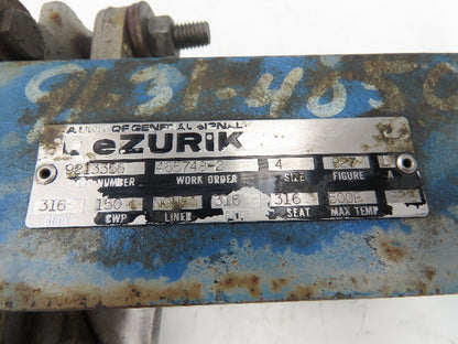 DeZurik 827 4" Stainless Lug Knife Gate Valve Rising Stem Metal Seat 316SS