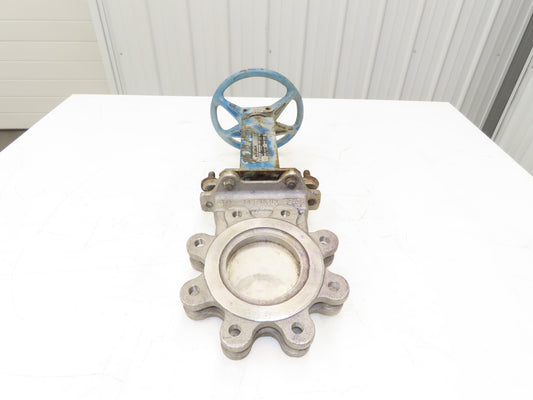 DeZurik 827 4" Stainless Lug Knife Gate Valve Rising Stem Metal Seat 316SS