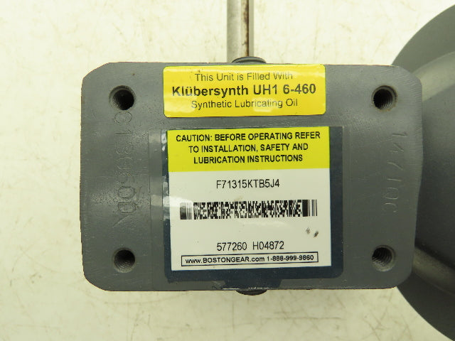 Boston Gear F71315KTB5J4 Worm Gearbox 15:1 Reducer .66Hp 116rpm 56C RH Output