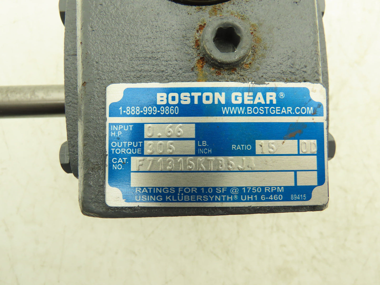 Boston Gear F71315KTB5J4 Worm Gearbox 15:1 Reducer .66Hp 116rpm 56C RH Output