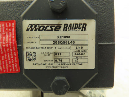 Morse Raider 206Q56L40 Worm Gearbox 40:1 Reducer .76Hp 44rpm 56C LH Output