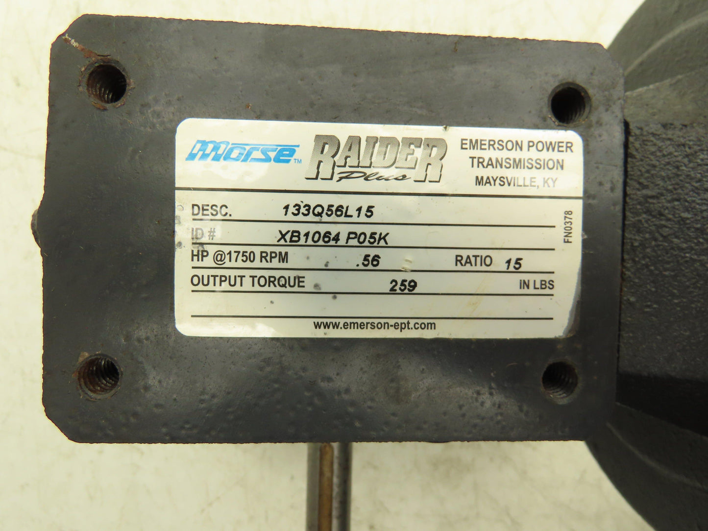 Morse Raider 133Q56L15 Worm Gearbox 15:1 Reducer .56Hp 116rpm 56C LH Output