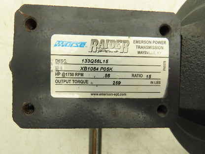 Morse Raider 133Q56L15 Worm Gearbox 15:1 Reducer .56Hp 116rpm 56C LH Output