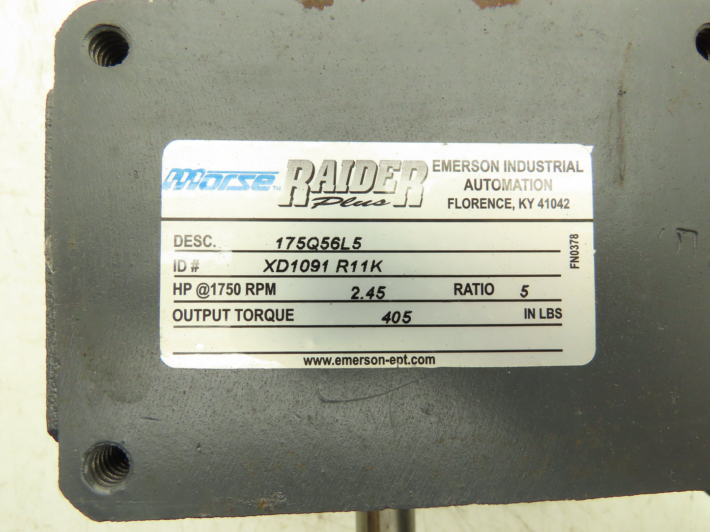 Morse Raider 175Q56L5 Worm Gearbox 5:1 Reducer 2.45Hp 350rpm 56C LH Output