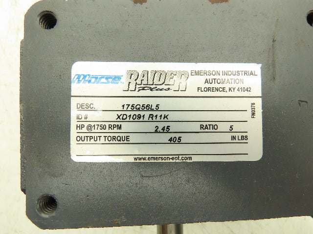 Morse Raider 175Q56L5 Worm Gearbox 5:1 Reducer 2.45Hp 350rpm 56C LH Output