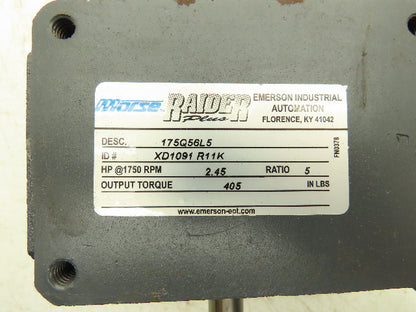 Morse Raider 175Q56L5 Worm Gearbox 5:1 Reducer 2.45Hp 350rpm 56C LH Output