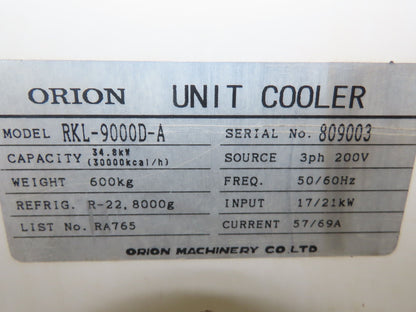 Orion RKL Milling Machine Oil Chiller 7 Ton Cooler Unit 230V 3Ph 70 Gal Tank