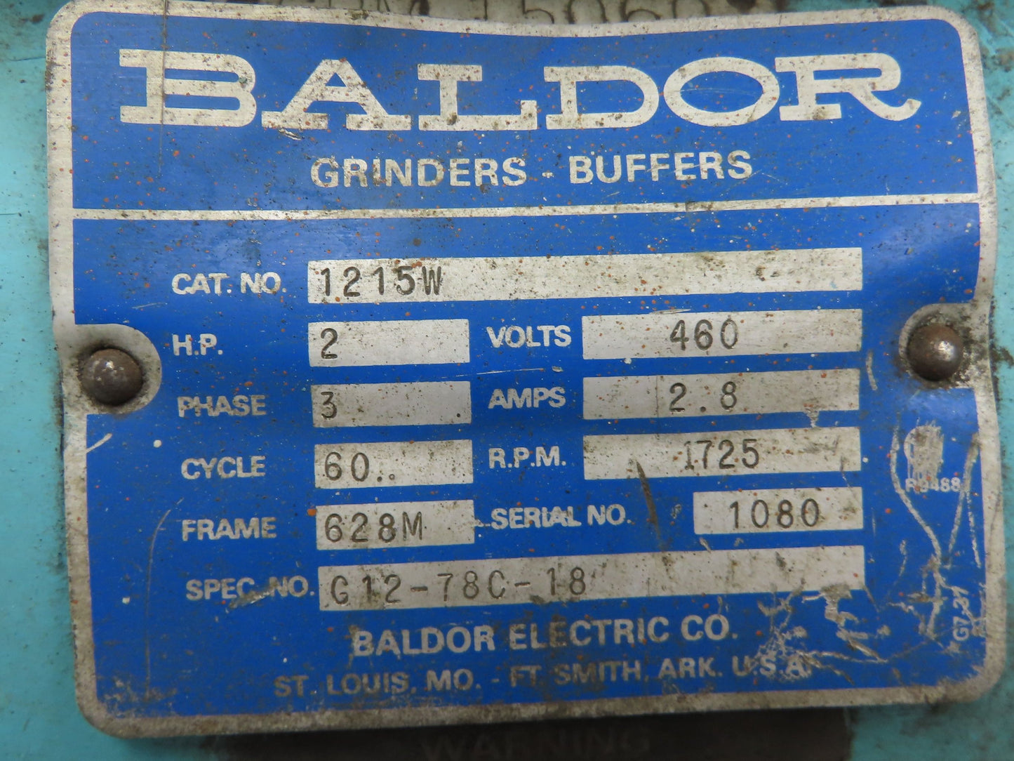 Baldor 1215W Heavy Duty 12" Pedestal Grinder 2Hp 460V 3Ph 1725RPM