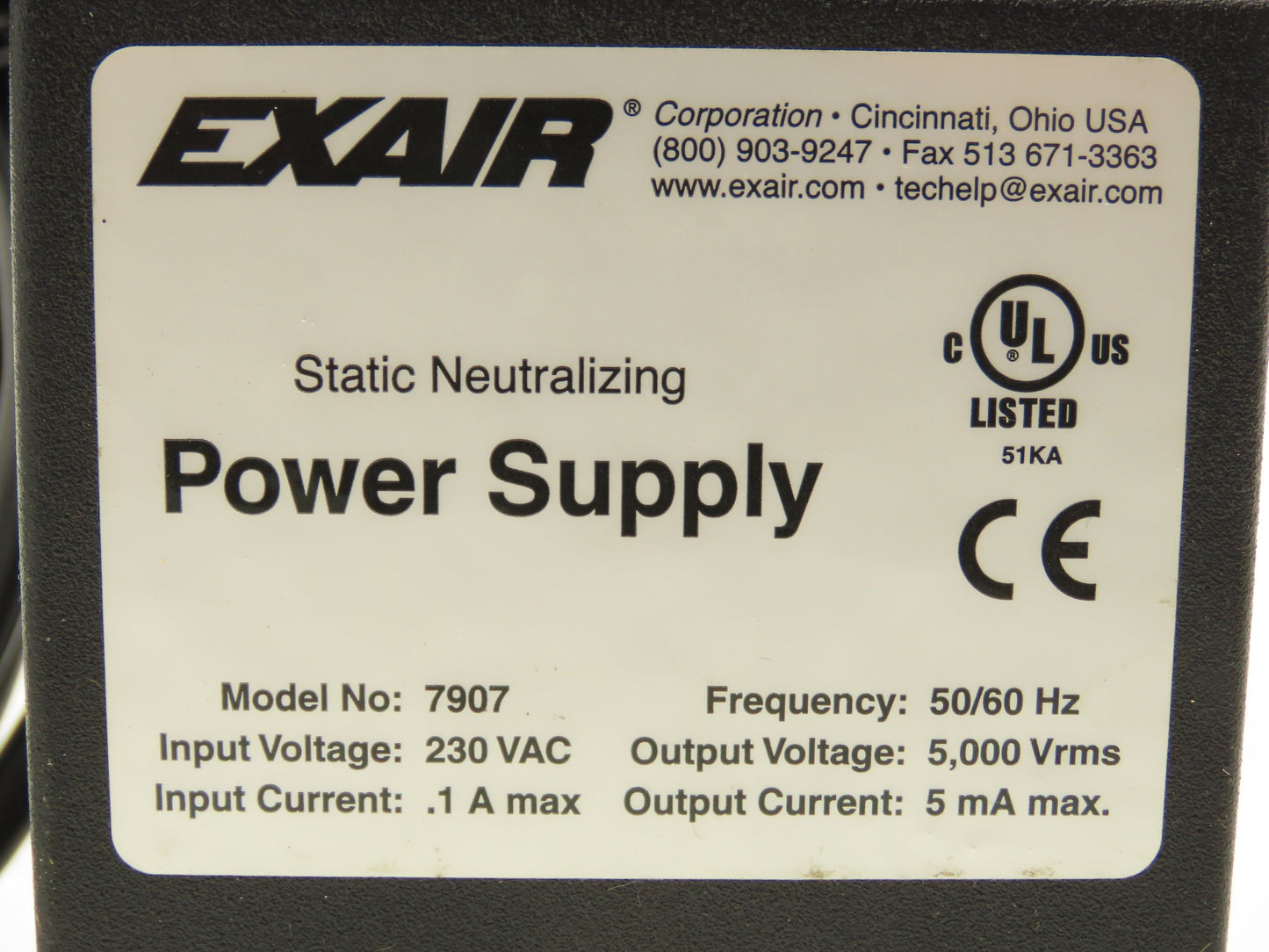 Exair 7907 Power Supply Static Neutralizing 230VAC 5mA Max With On Off Switch