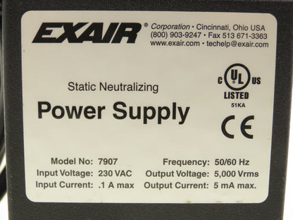 Exair 7907 Power Supply Static Neutralizing 230VAC 5mA Max With On Off Switch