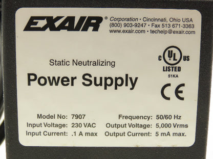 Exair 7907 Power Supply Static Neutralizing 230VAC 5mA Max With On Off Switch