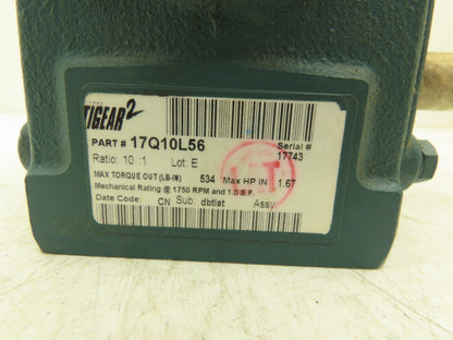 Dodge Tigear 17Q10L56 Worm Gearbox 10:1 Reducer 1.67Hp 175rpm 56C LH Output