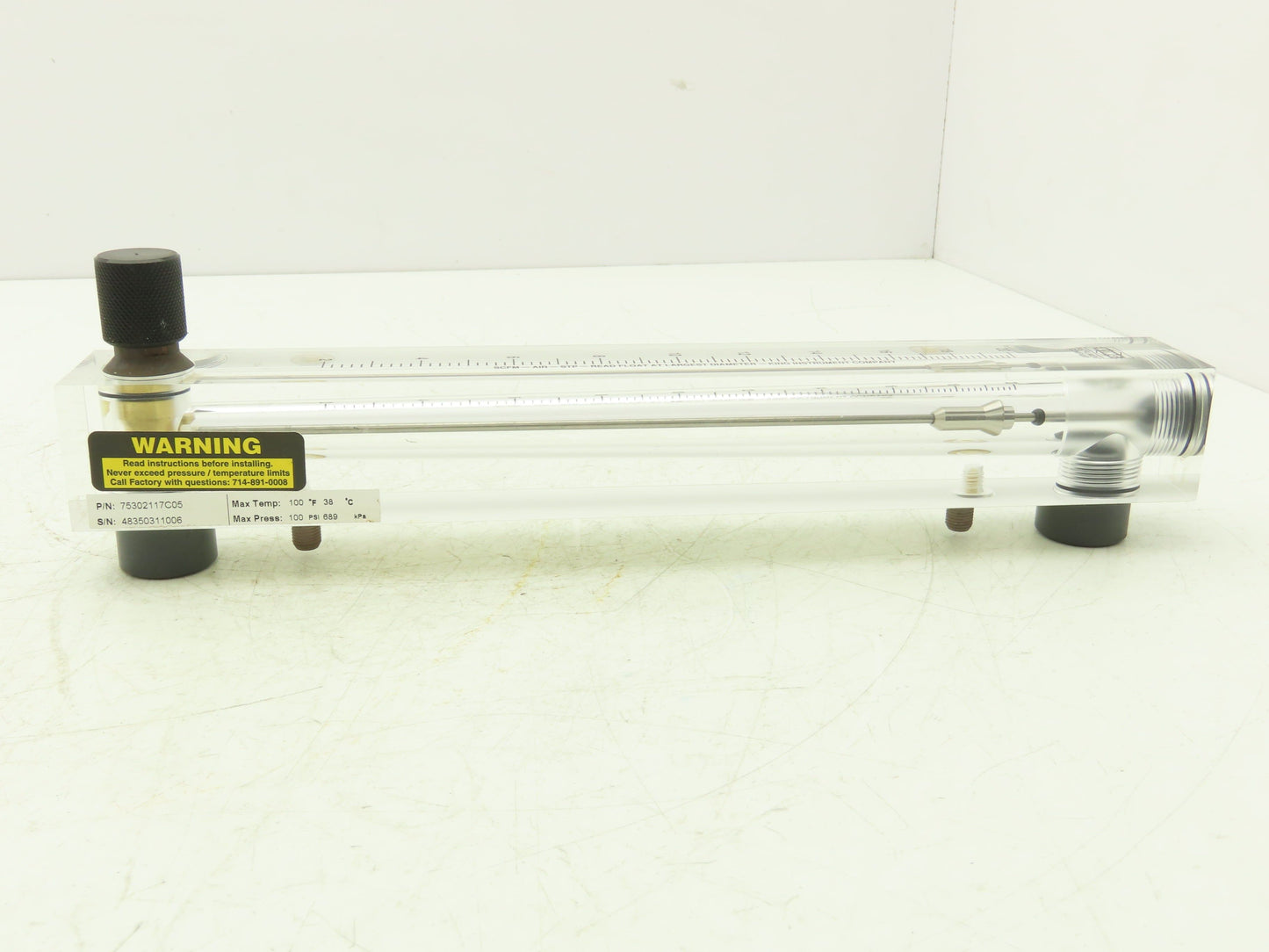 King Instrument 75302117C05 Flow Meter 14" Long 3/4" NPT Adjustable Clear F Port
