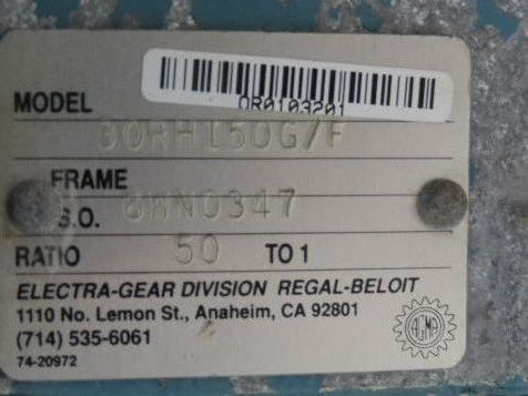 Electra Gear 30RHI50G/F Gearbox 50:1 Reducer Hollow Shaft Fan Cooled