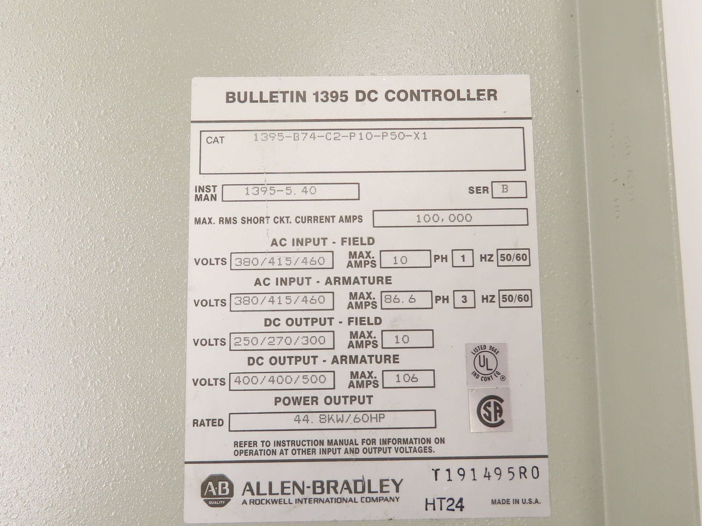 Allen Bradley 1395-B74-C2-P10-P50-X1 DC Controller Drive **PARTS ONLY**