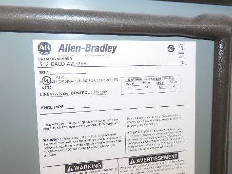 Allen Bradley 512-DACD-26R Combination Motor Starter Sz 3 NEMA 50HP 480V Fused