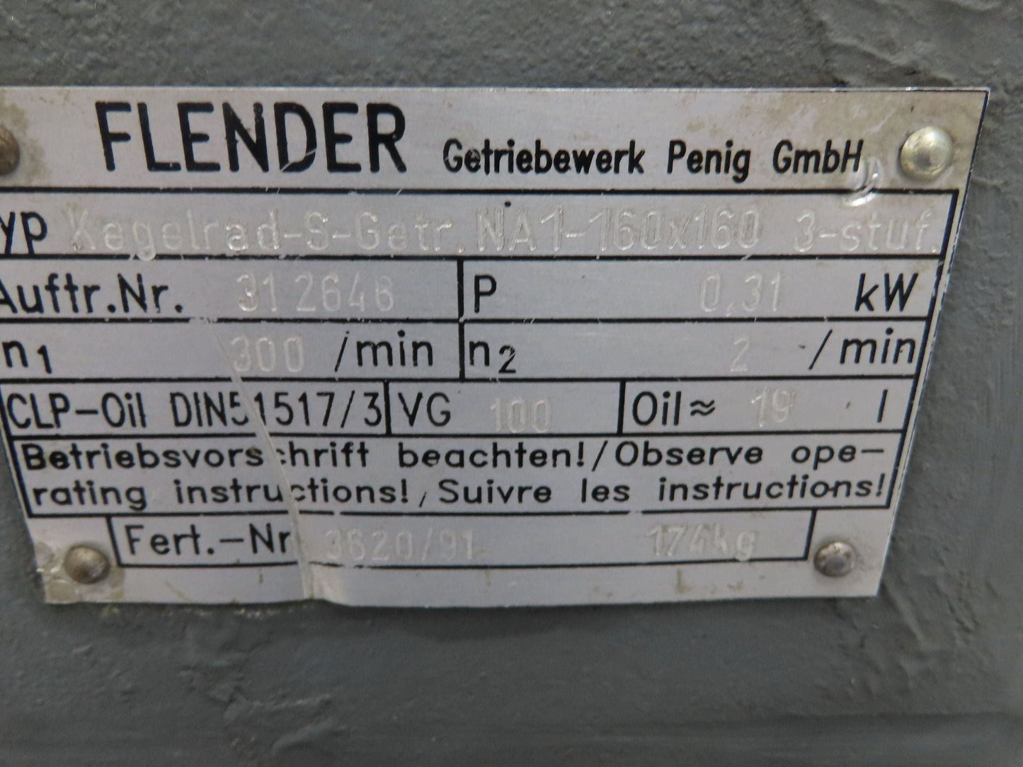 Flender NA1-160x160 Gearbox Drive 150:1 Reducer .31kW 70mm Hollow Shaft