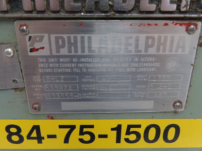Philadelphia 6HL2 Inline Gearbox Drive 6.2:1 Reducer 327rpm 40Hp 2-7/8" Output