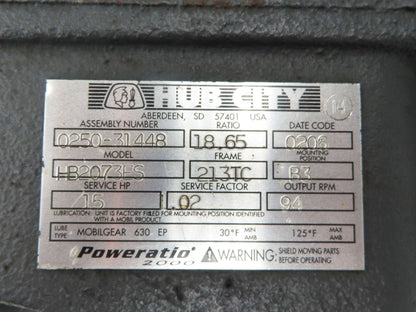Hub City HB2073ES Helical Gearbox 18.65 Reducer 15Hp 94rpm 213TC Hollow Shaft