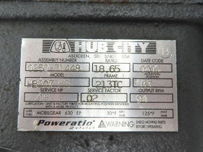 Hub City HB2073ES Helical Gearbox 18.65 Reducer 15Hp 94rpm 213TC Hollow Shaft