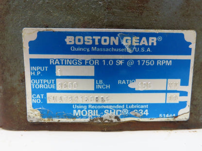 Boston Gear FWA732150B5G Worm Gearbox 150:1 Double Reduction 1Hp 11.6rpm LH 56C