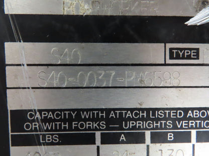 Clark S40 PowrWorker Forklift Mast 2-Stage 130" Lift 47"x 38" Carriage Class 2