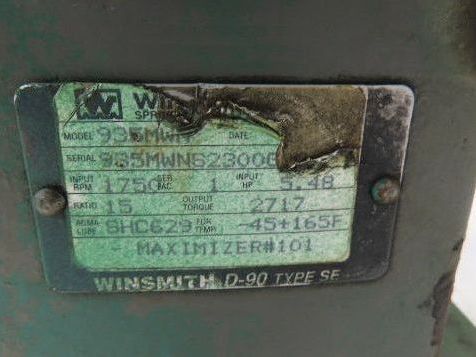Winsmith D-90 SE Gearbox 15:1 Reducer 5.5Hp 116rpm 180TC Dual Shaft 935MWNS23006