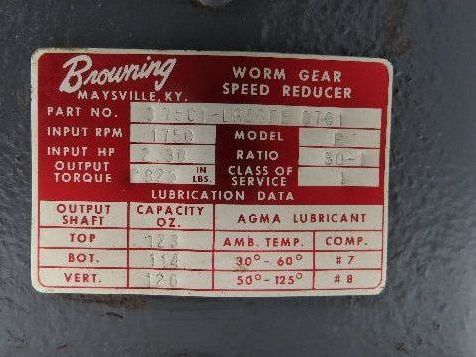 Browning 375C1-LR50FE 8701 50:1 Gearbox Reducer 2.3Hp 35rpm 143/145T Dual Shaft