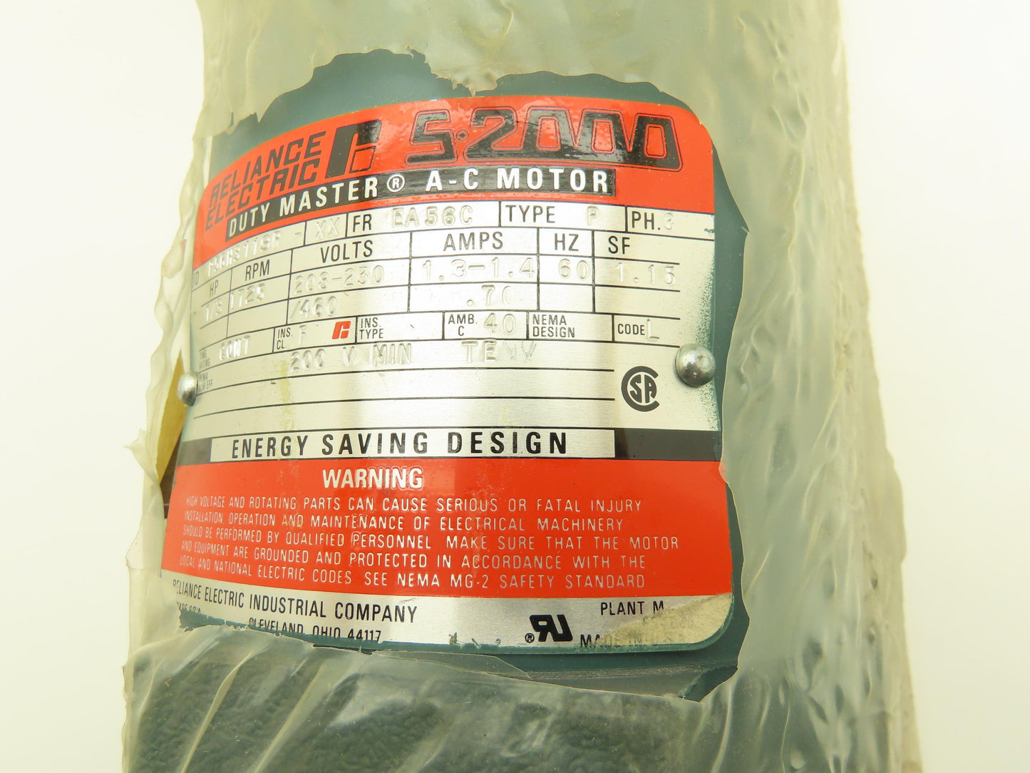 Reliance Electric P56H3119R AC Motor 1/3Hp 1725rpm 208-230/460v 3ph EA56C TENV