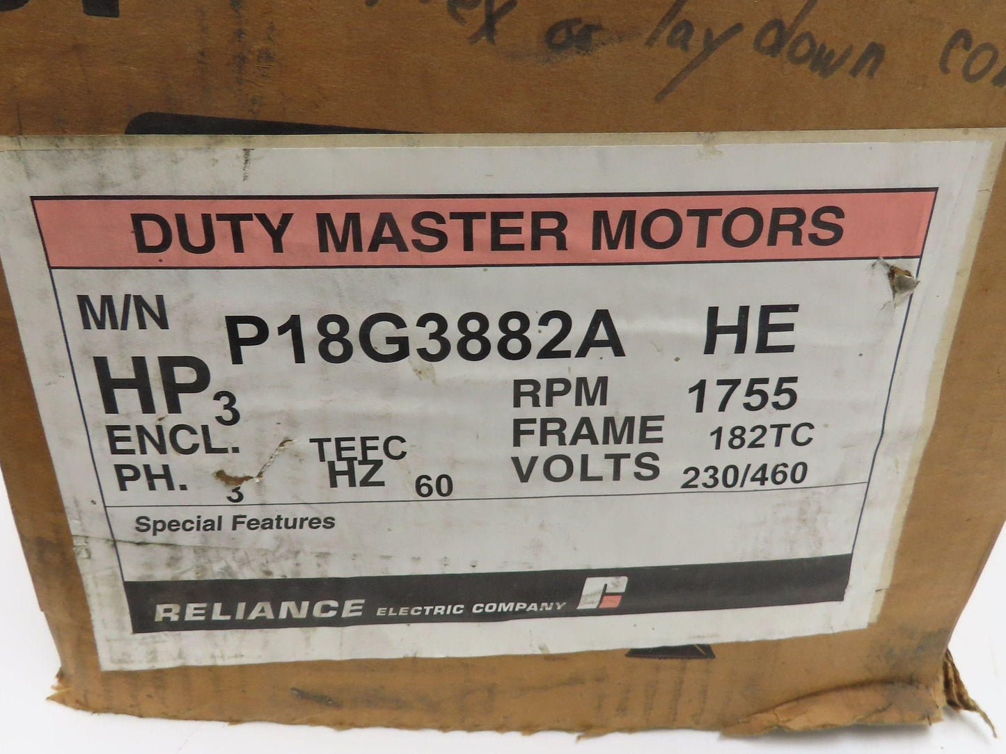 Reliance Electric P18G3882A AC Motor 3Hp 1755rpm 230/460v 3ph 182TC TEFC